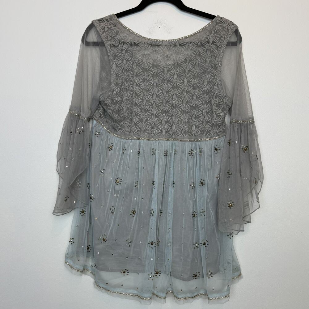 Free People sheer boho blouse beaded embroidered MD festival vacation - Picture 2 of 10